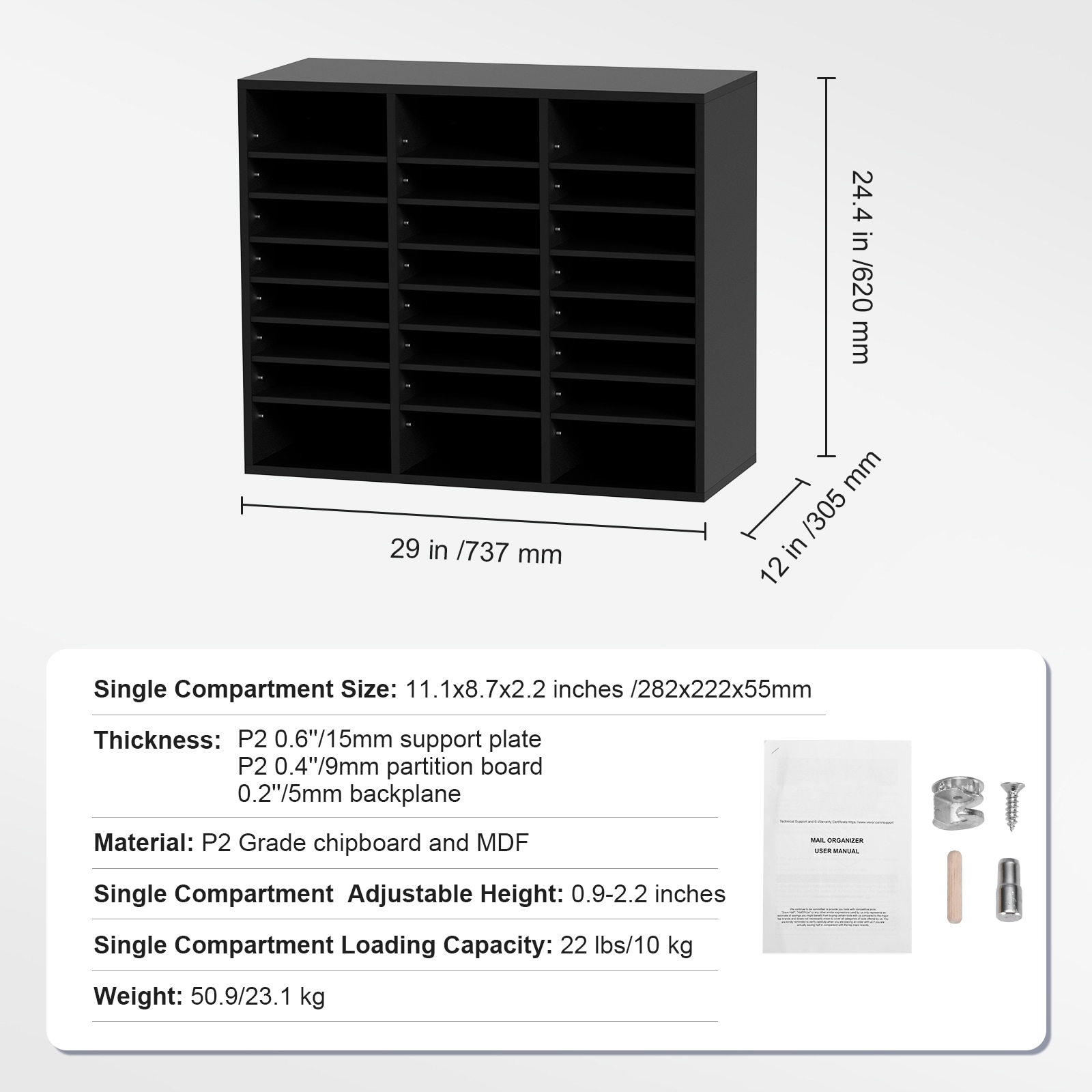 Wood Literature Organizer, 24 Compartments, File Sorter With Removable Shelves, Mailboxes Slot For Office Home Classroom Mailrooms Organization, EPA Certified, Black_maomaolike.com